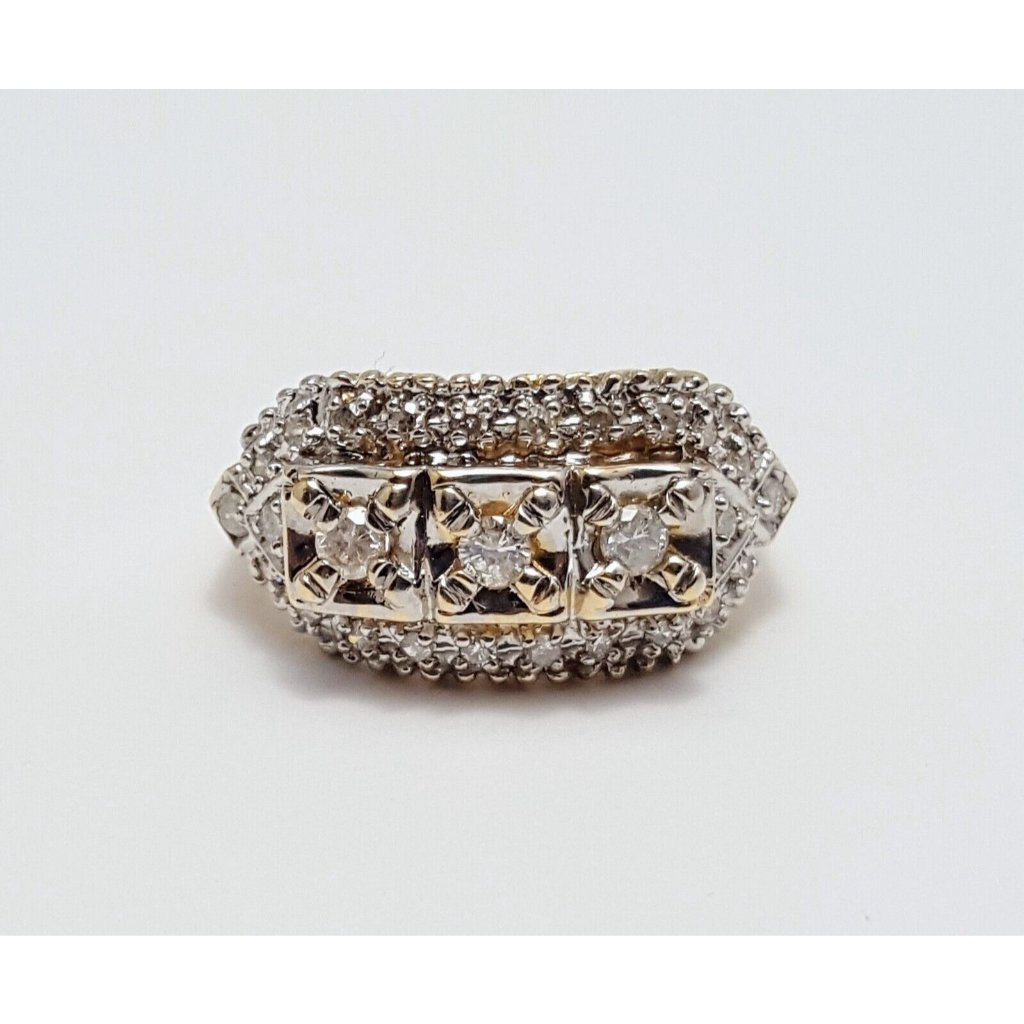 Beautiful 14k Karat Solid Two Tone Multi Tone Gold Round Cut Diamond Ring Size 7